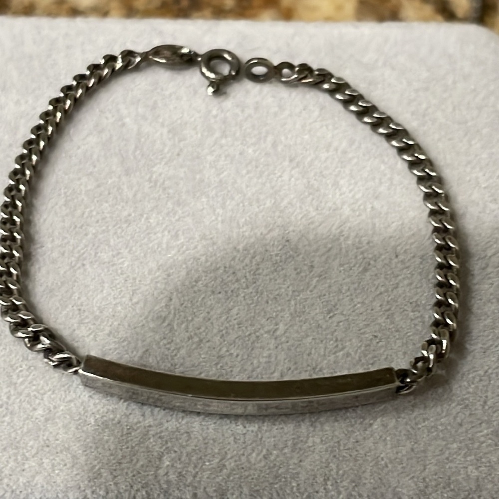 925 Sterling Silver Vintage Name Identification Bar Cuban Link Bracelet ๐ฎ๐น - Picture 3 of 4